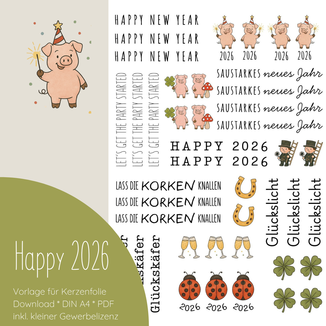 "Happy 2026" Designvorlage für Kerzentattoos