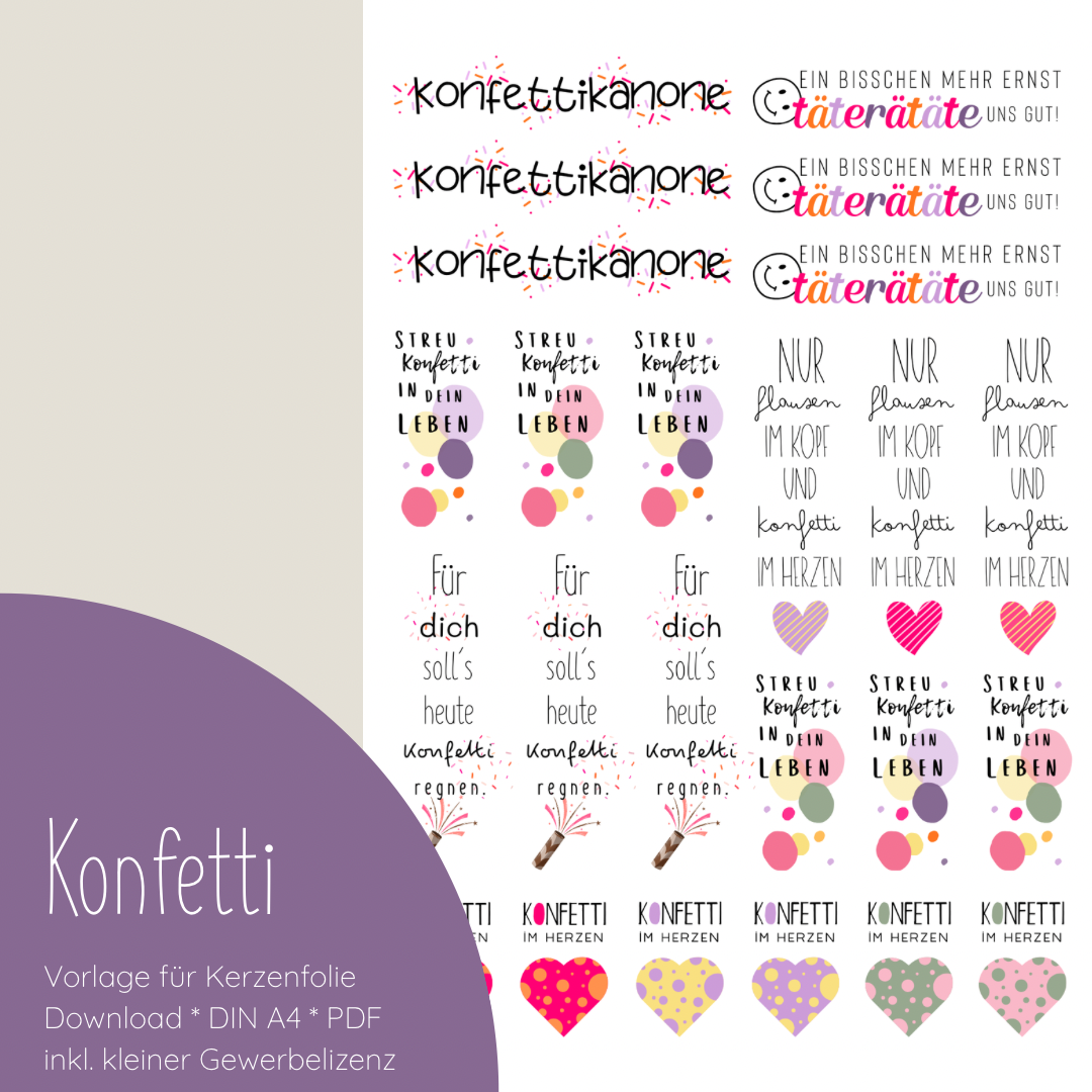 "Konfetti" Designvorlage für Kerzentattoos