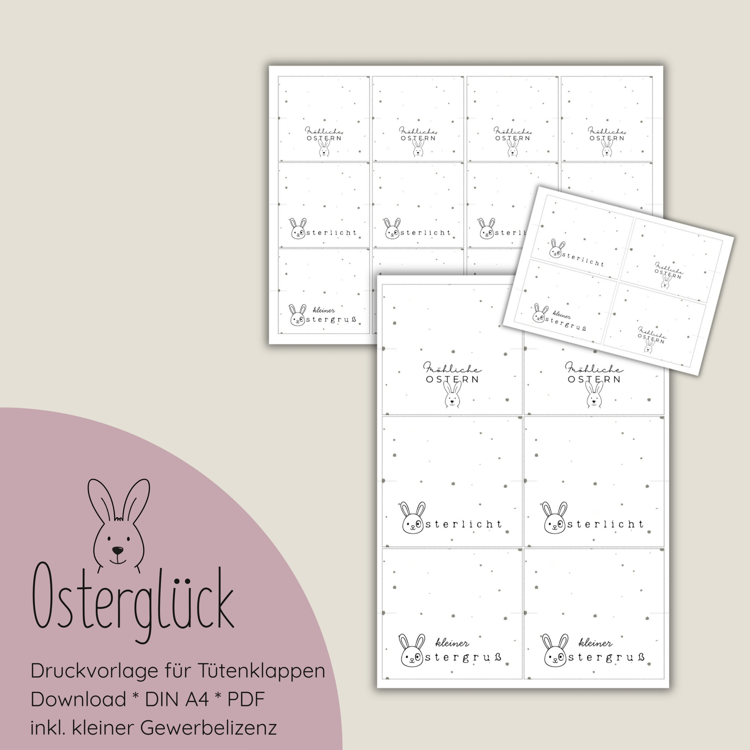 "Osterglück" Druckvorlage für Tütenklappen in 3 versch. Größen