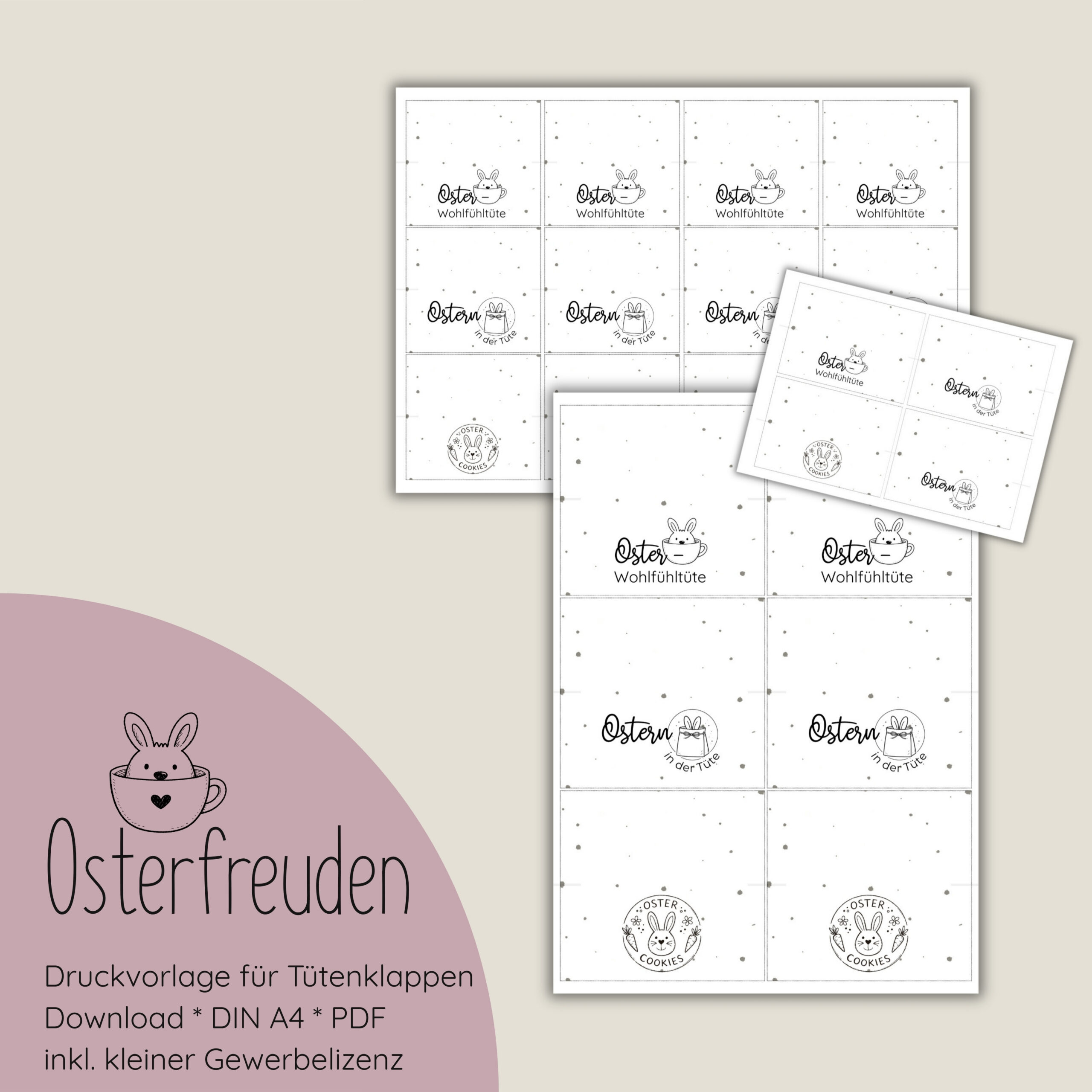 "Osterfreuden" Druckvorlage für Tütenklappen in 3 versch. Größen