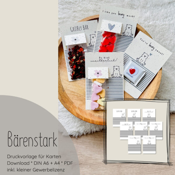 "Bärenstark" Druckvorlage für Produktkarten
