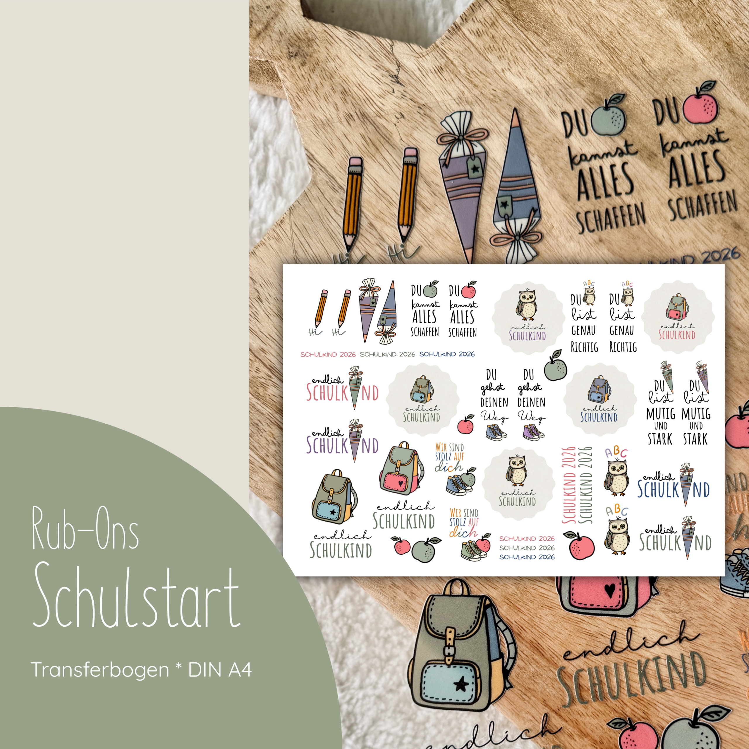 "Schulstart" Rub-Ons, Transferbogen, A4 (kostenloser Versand)